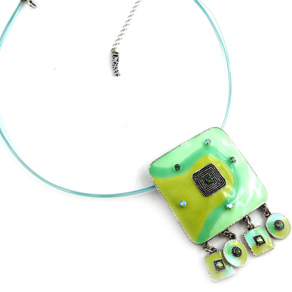 Collier Créateur \'Mimosas\' Vert  - [E0399]