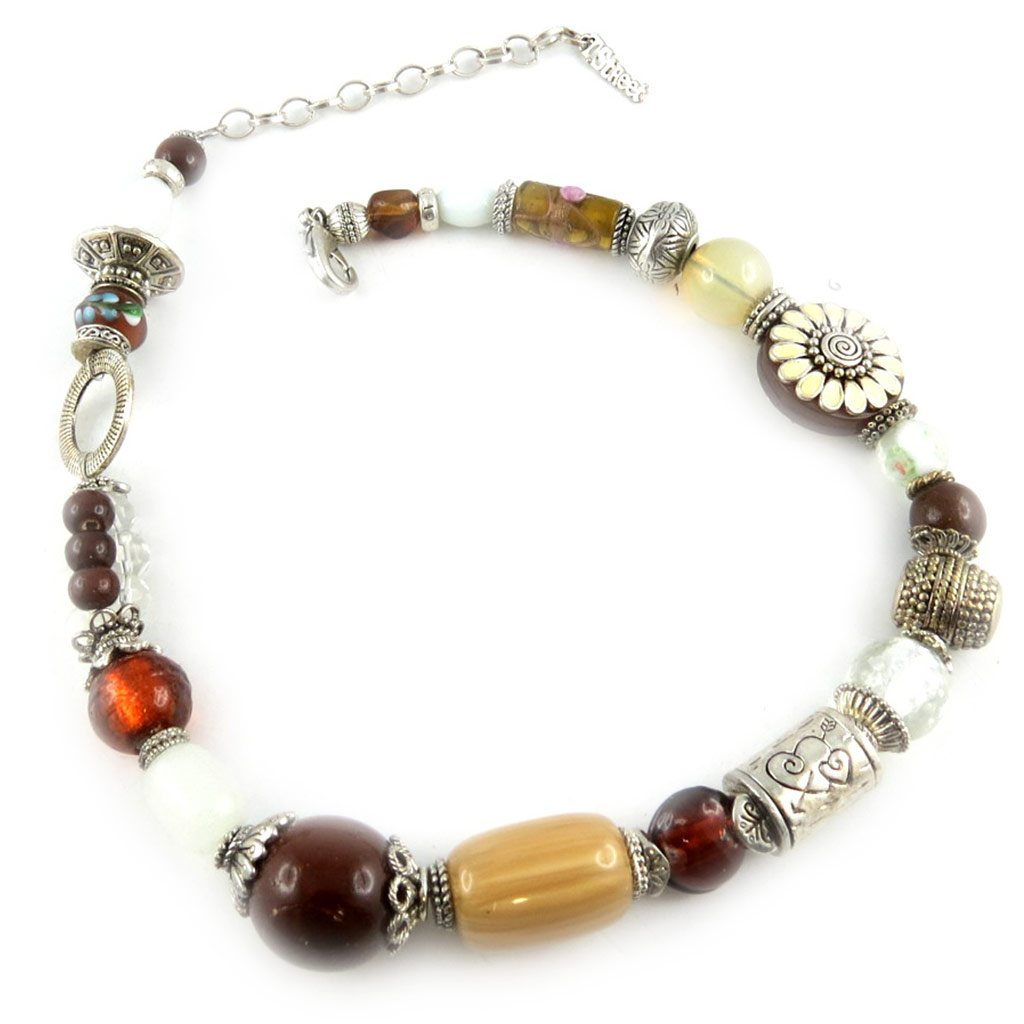 Collier Créateur \'Douchka\' marron/beige/Beige Marron  - [E0637]