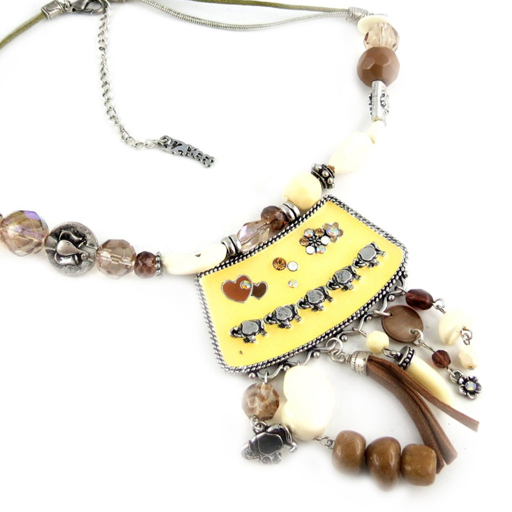 Collier Créateur \'Mimosas\' Beige  - [E0659]
