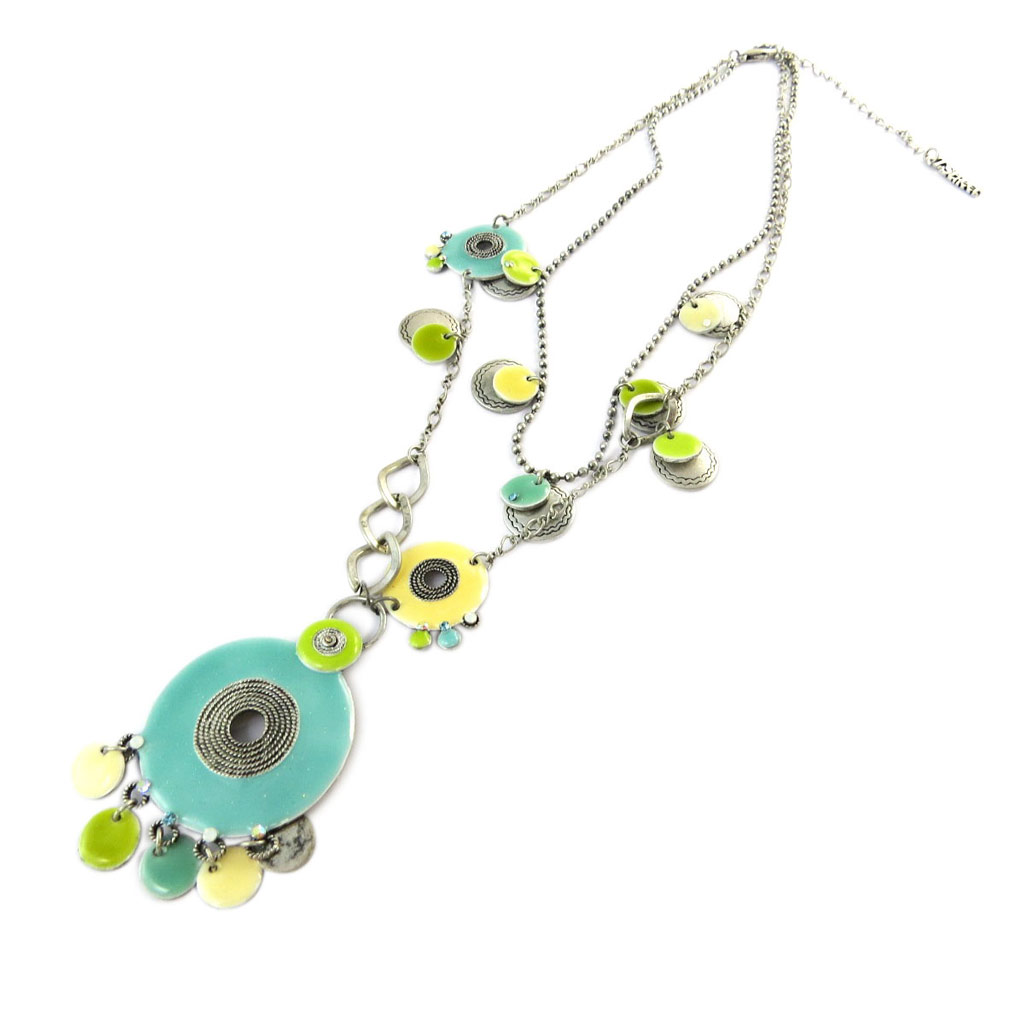 Collier Créateur \'Mimosas\' Bleu Vert  - [E0668]