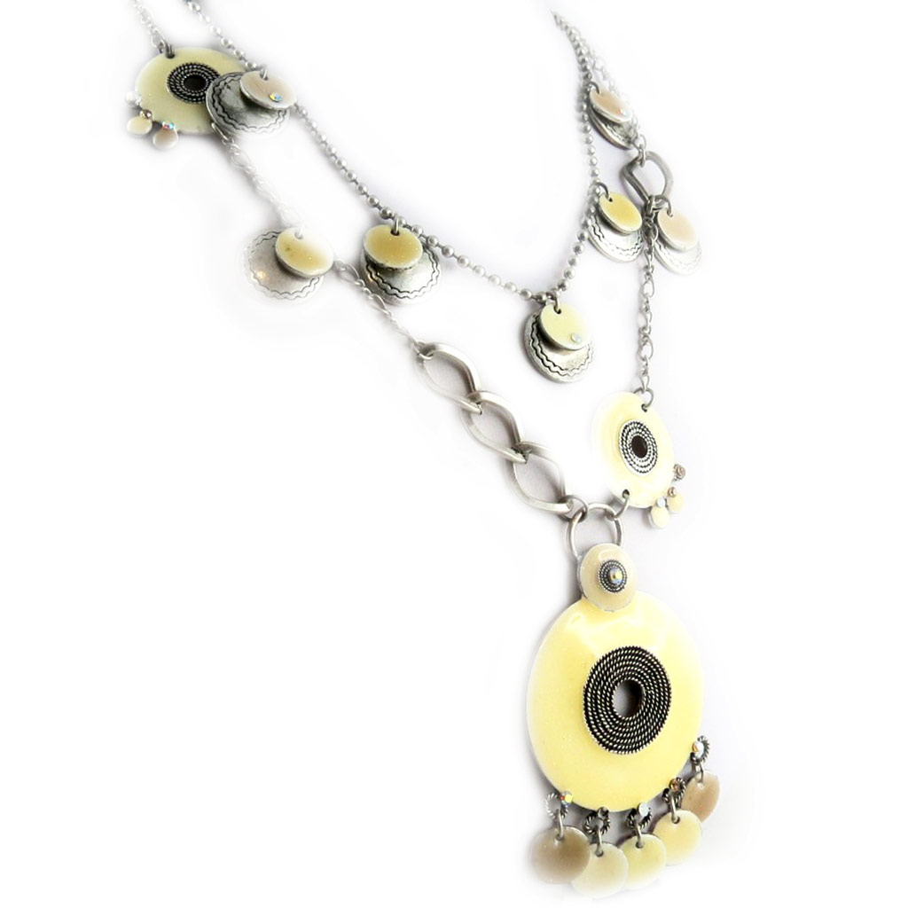 Collier Créateur \'Mimosas\' Beige  - [E0669]