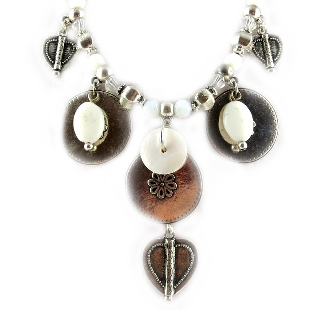 Collier Créateur \'Les Souvenirs du Passé\' Blanc Noir  - [E2054]