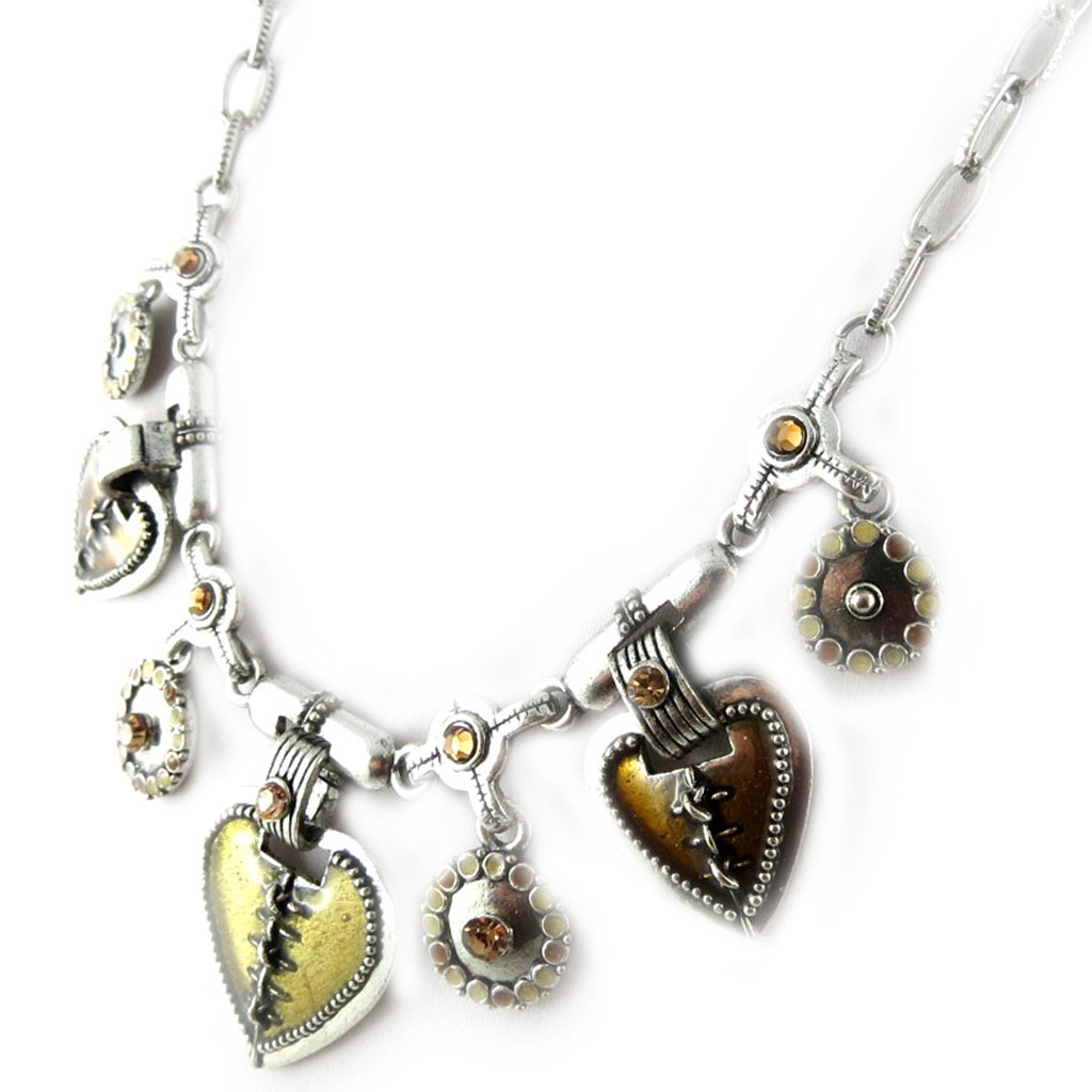 Collier Créateur \'Les Souvenirs du Passé\' Ambre Argenté  - [E2079]