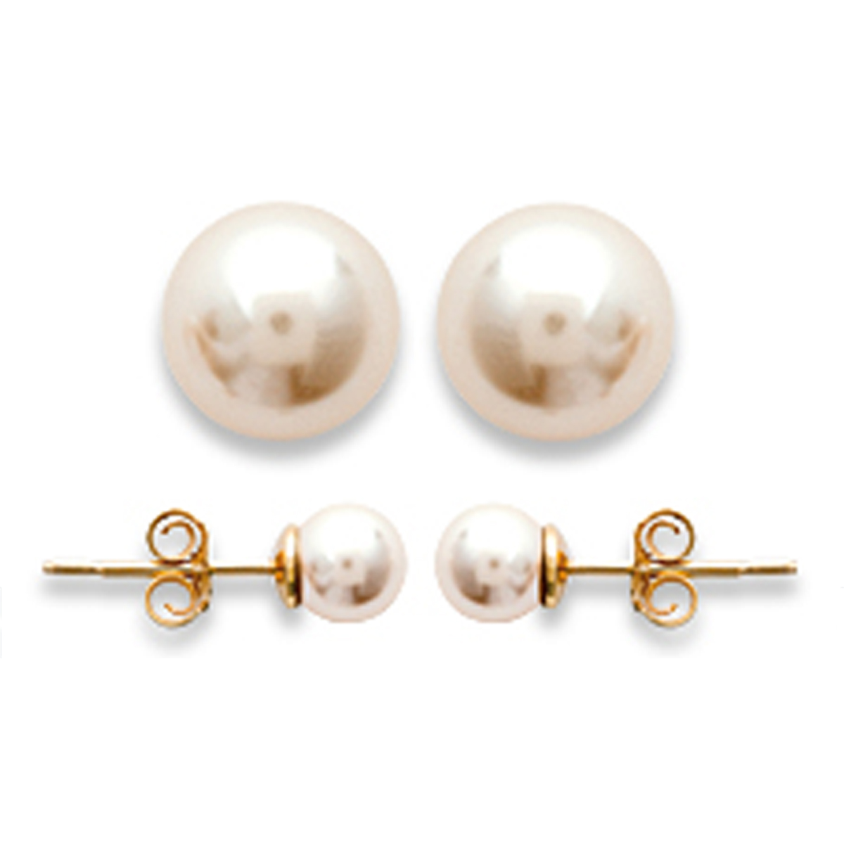 Boucles Plaqué Or \'Perles\' ivoire doré - 5 mm - [E2148]