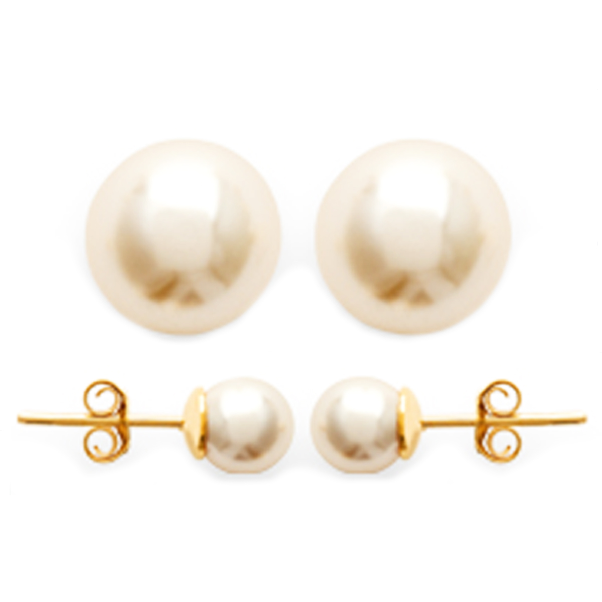 Boucles Plaqué Or \'Perles\'  ivoire doré - 6 mm - [E2149]
