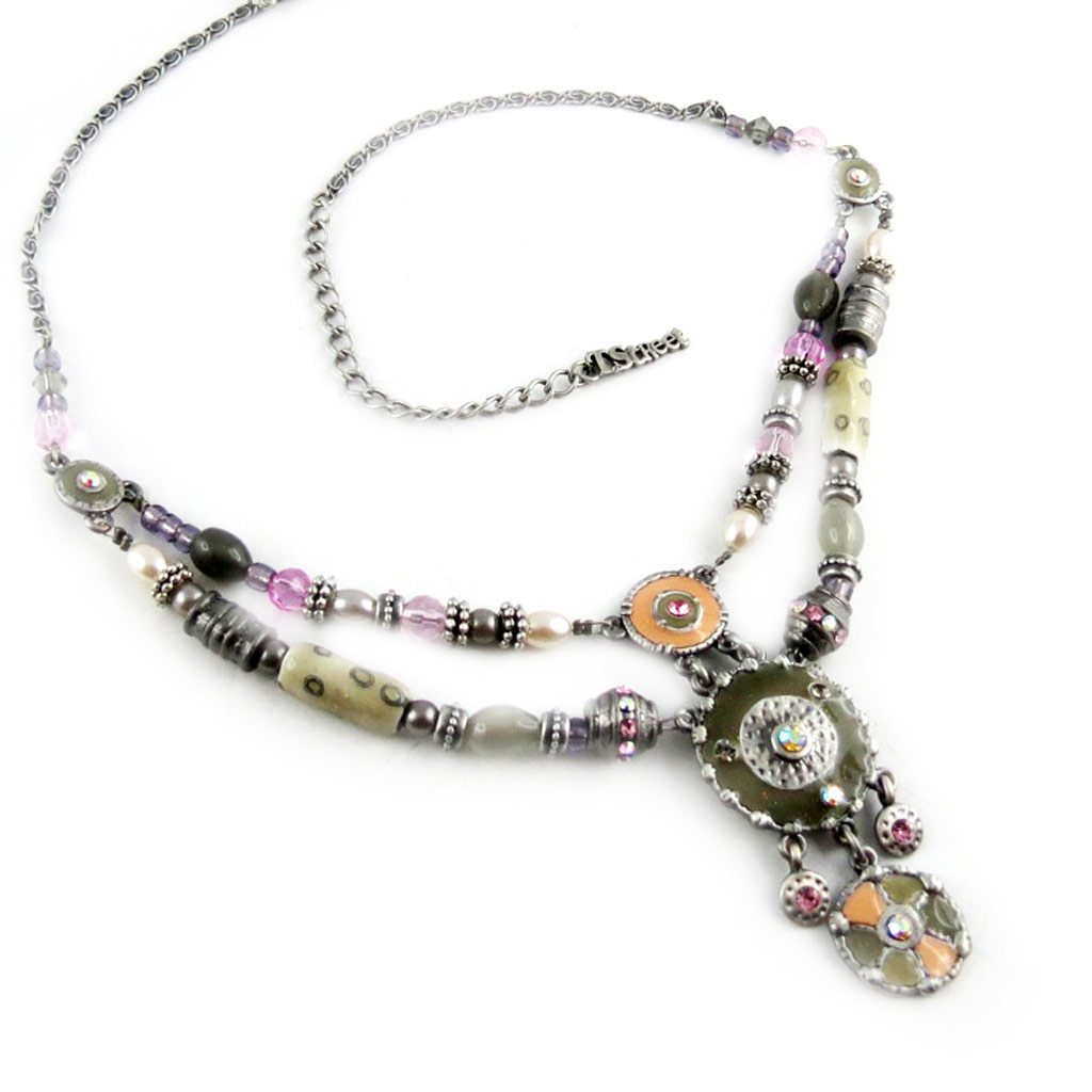 Collier Créateur \'Mimosas\' Gris Rose  - [E2533]