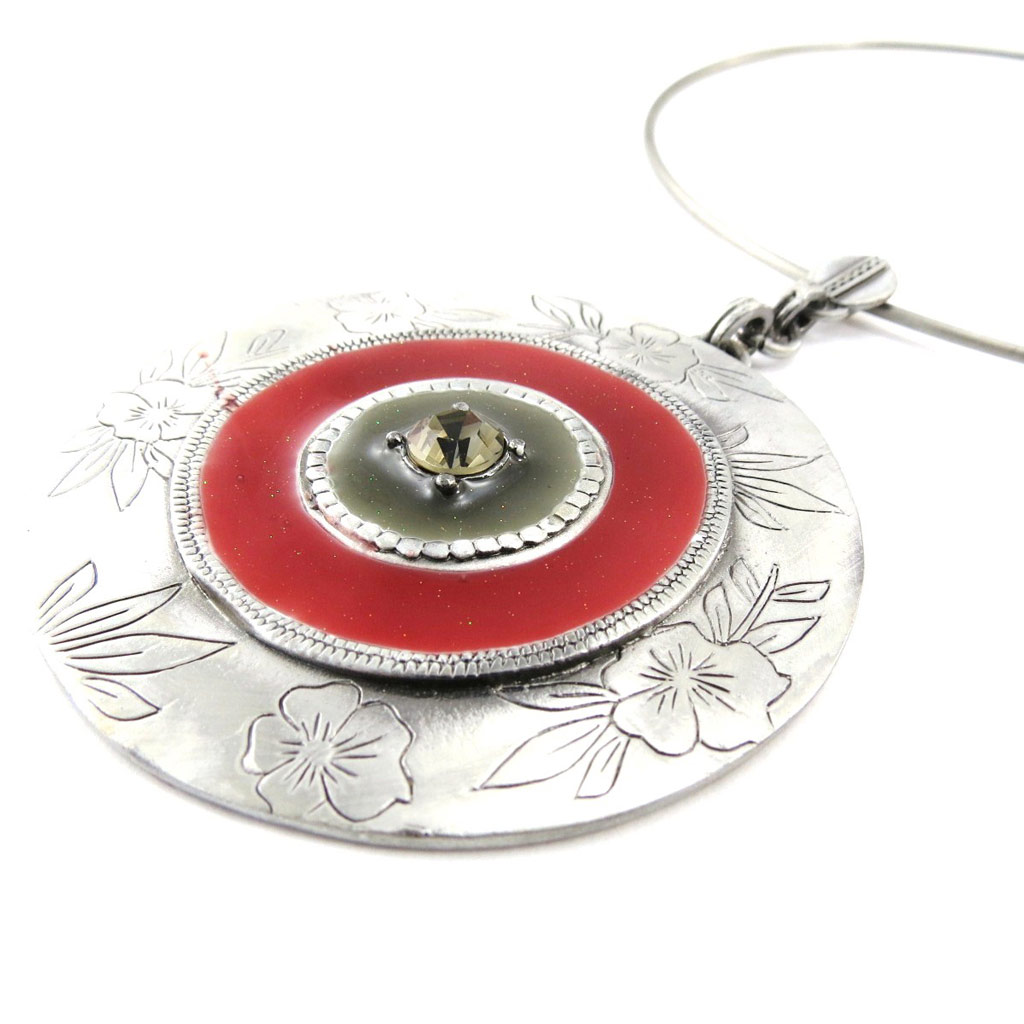 Collier Créateur \'Geisha\' Rouge Gris  - [E2546]