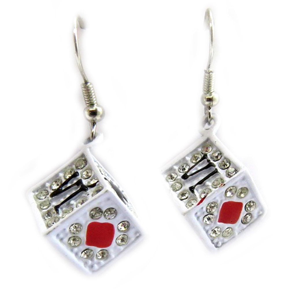 Boucles \'Dés de Chance\' Blanc  - [E5107]