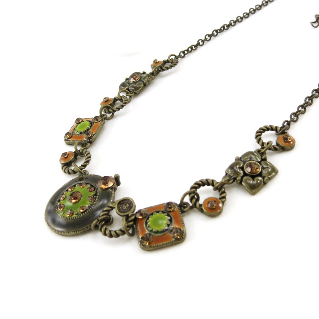 Collier Créateur \'Clèves\' Vert Ambre  - [E5764]