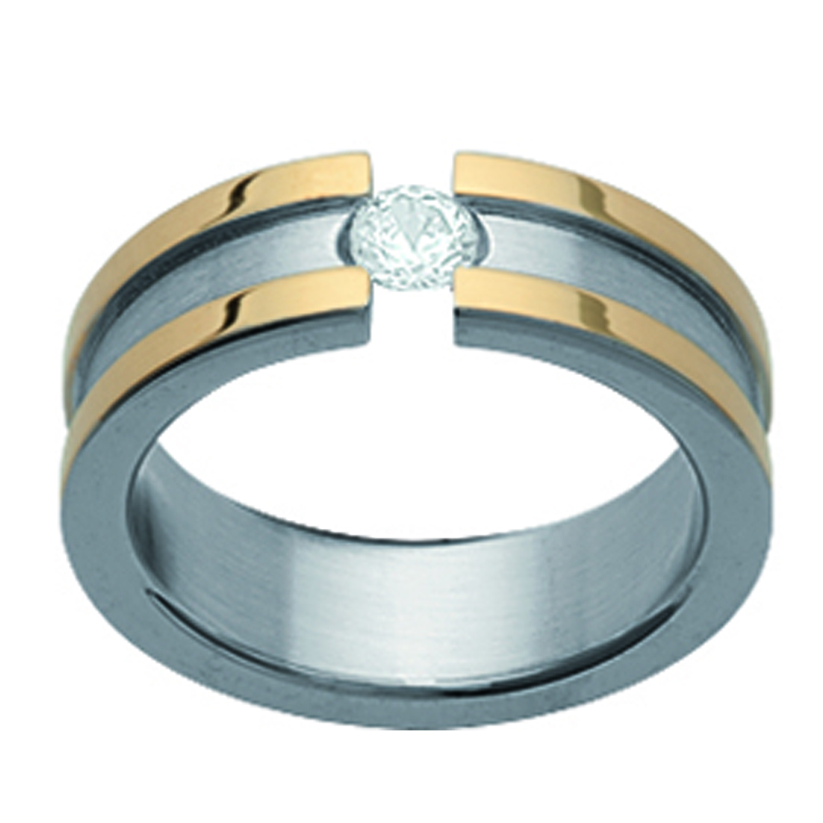 Bague acier plaqué or \'Peaceful\' argenté doré - 7 mm - [E5929]