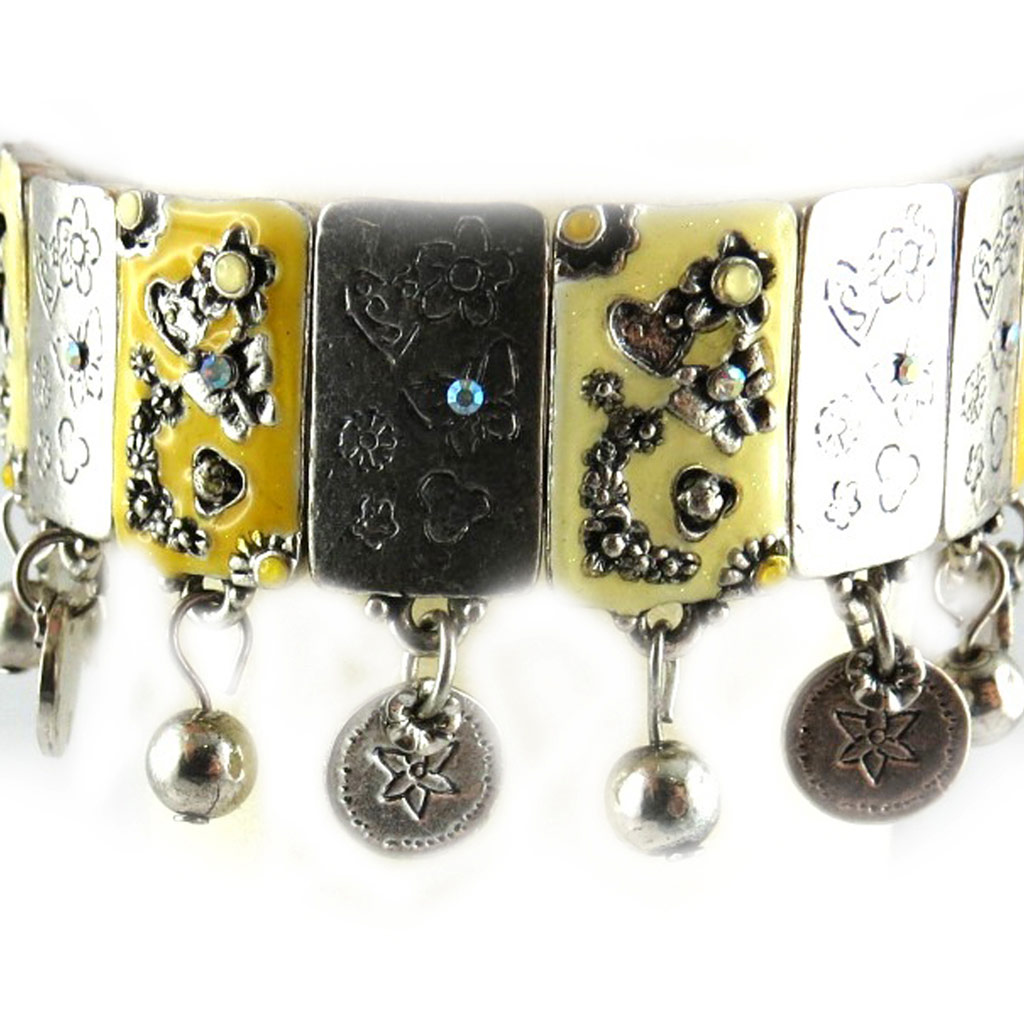 Bracelet Créateur \'Ode Papillons\' Jaune Argenté  - [E6648]