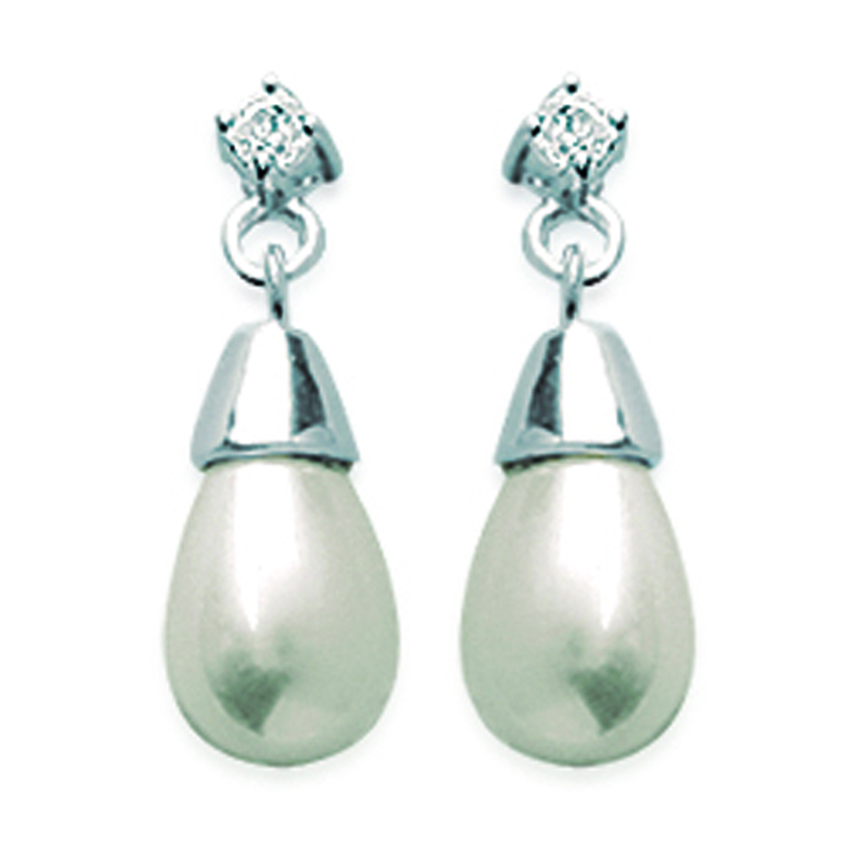 Boucles Argent \'Perla\' Blanc argenté (rhodié) - 14x6 mm - [F0314]