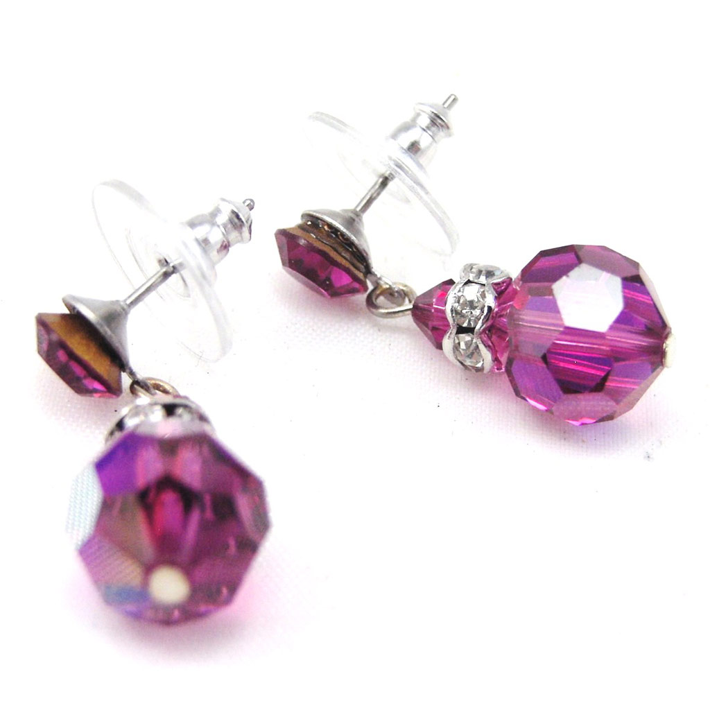 Boucles Swarovski \'Sissi\' Rose Hortensia - [F4762]