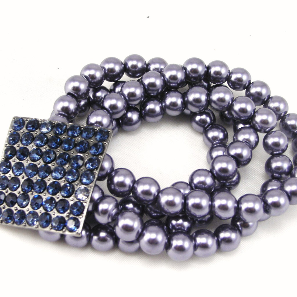 Bracelet \'Sissi\' Bleu Gris - 4 rangs - [F5337]