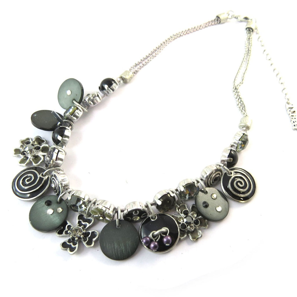 Collier Créateur \'Mélusine\' Gris Noir - [F6005]