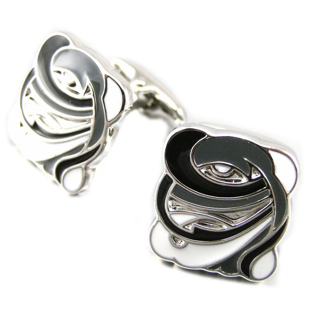 Boutons de Manchettes \'Poséidon\' noir blanc - [F8257]