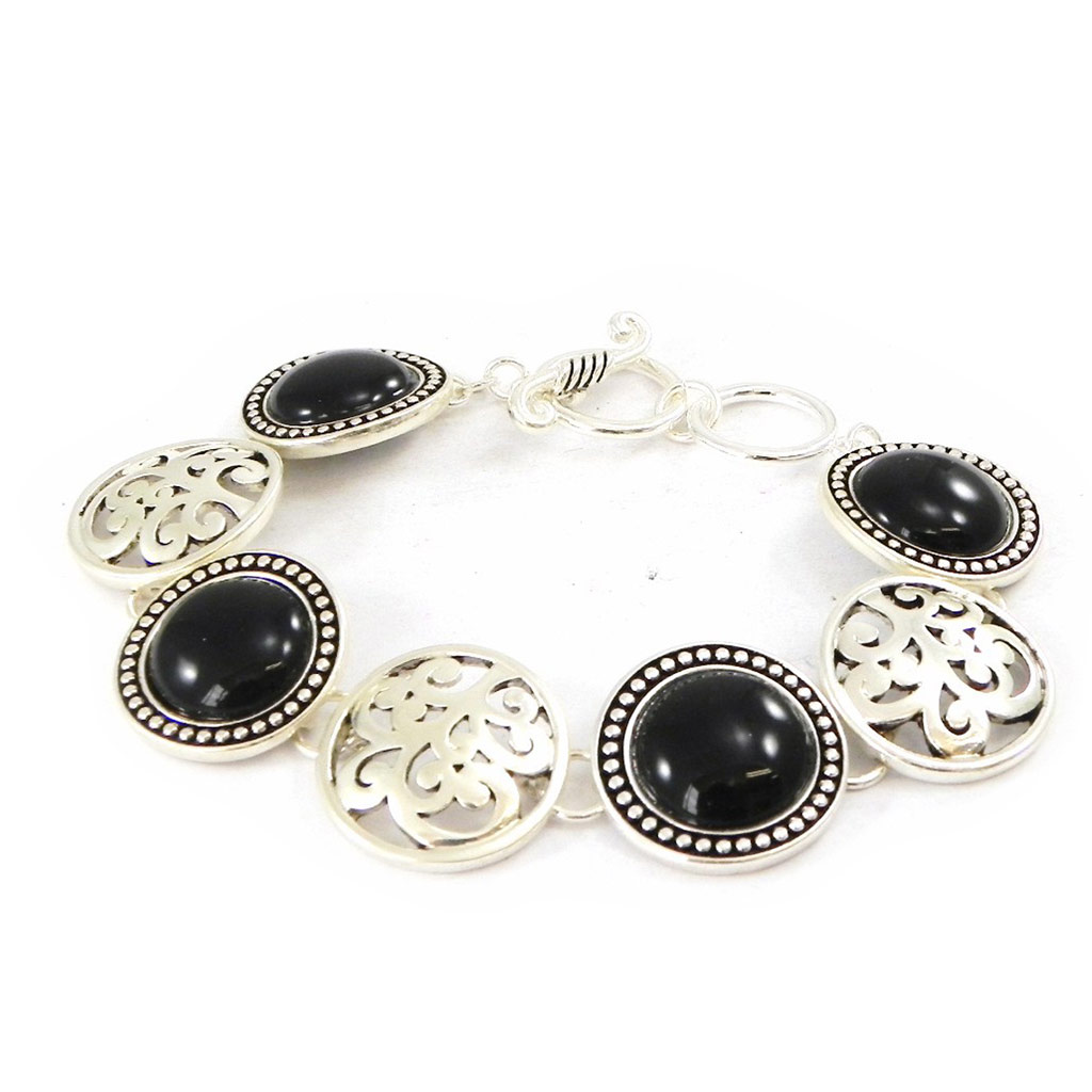 Bracelet Créateur \'Cunégonde\' noir argenté - [F9269]