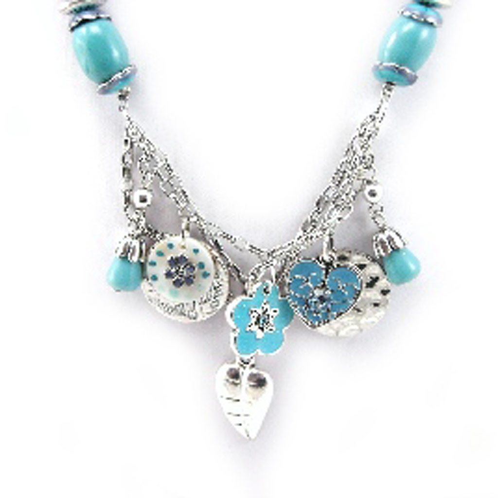 Collier Créateur \'Bouquet Fleury\' turquoise - [G0191]