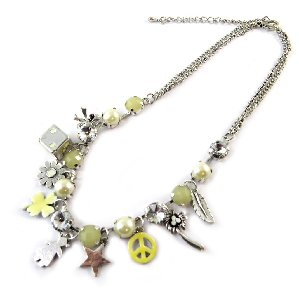 Collier Créateur \'Emilie\' jaune argenté - [G0538]