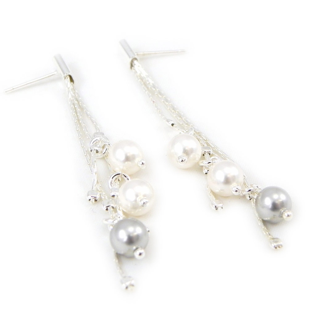 Boucles Argent \'Sissi\' blanc gris - [G1916]