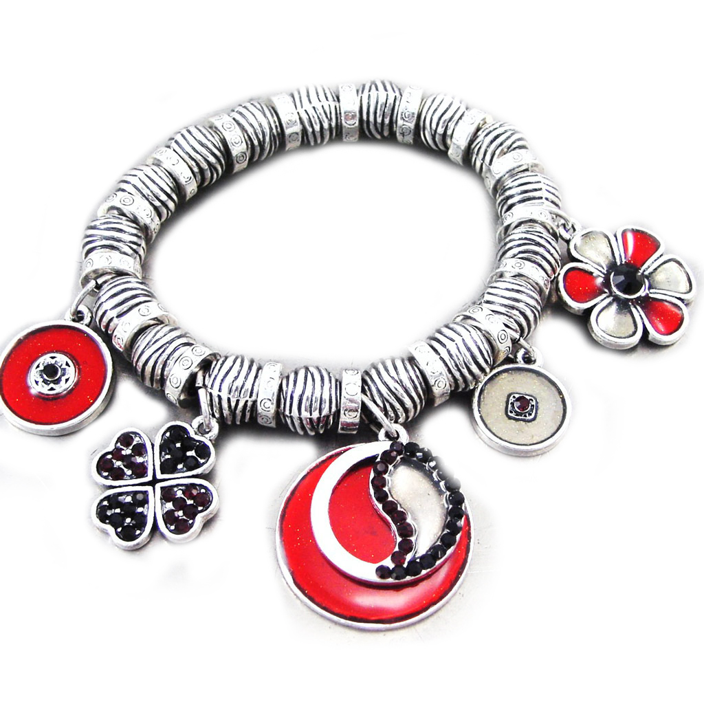Bracelet Créateur \'Emilie\' rouge argenté - [G5539]