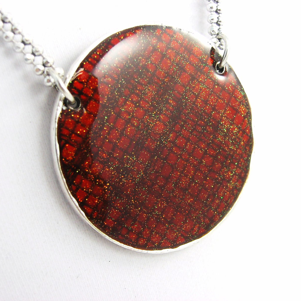 Collier Créateur \'Nora\' rouge argenté - [G5911]