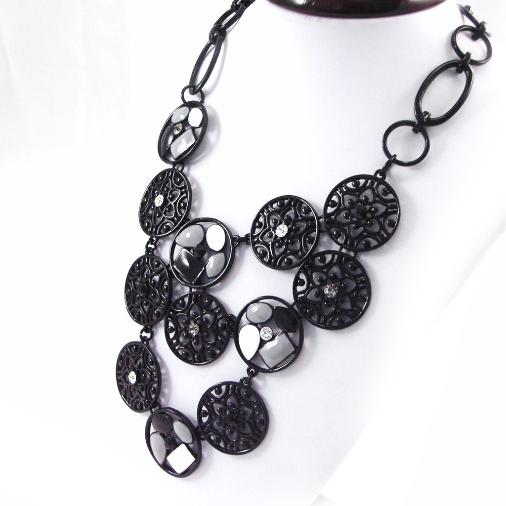 Collier Créateur \'Carmen\' gris noir - [G5932]