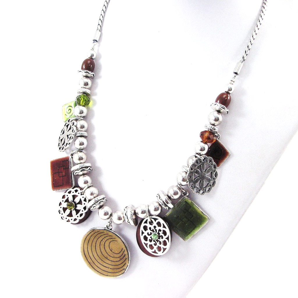 Collier Créateur \'Nora\' marron vert - [G5987]