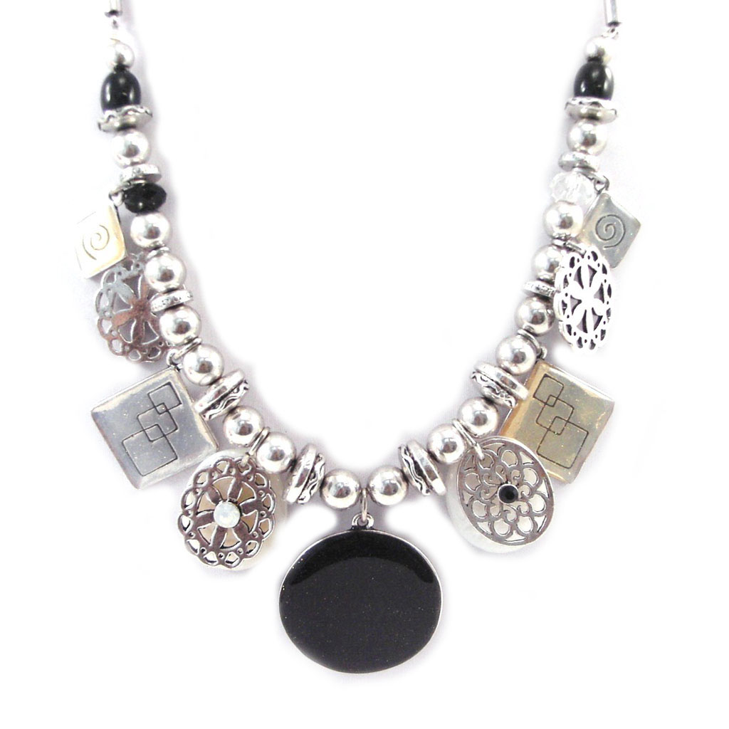 Collier Créateur \'Nora\' noir beige - [G5988]