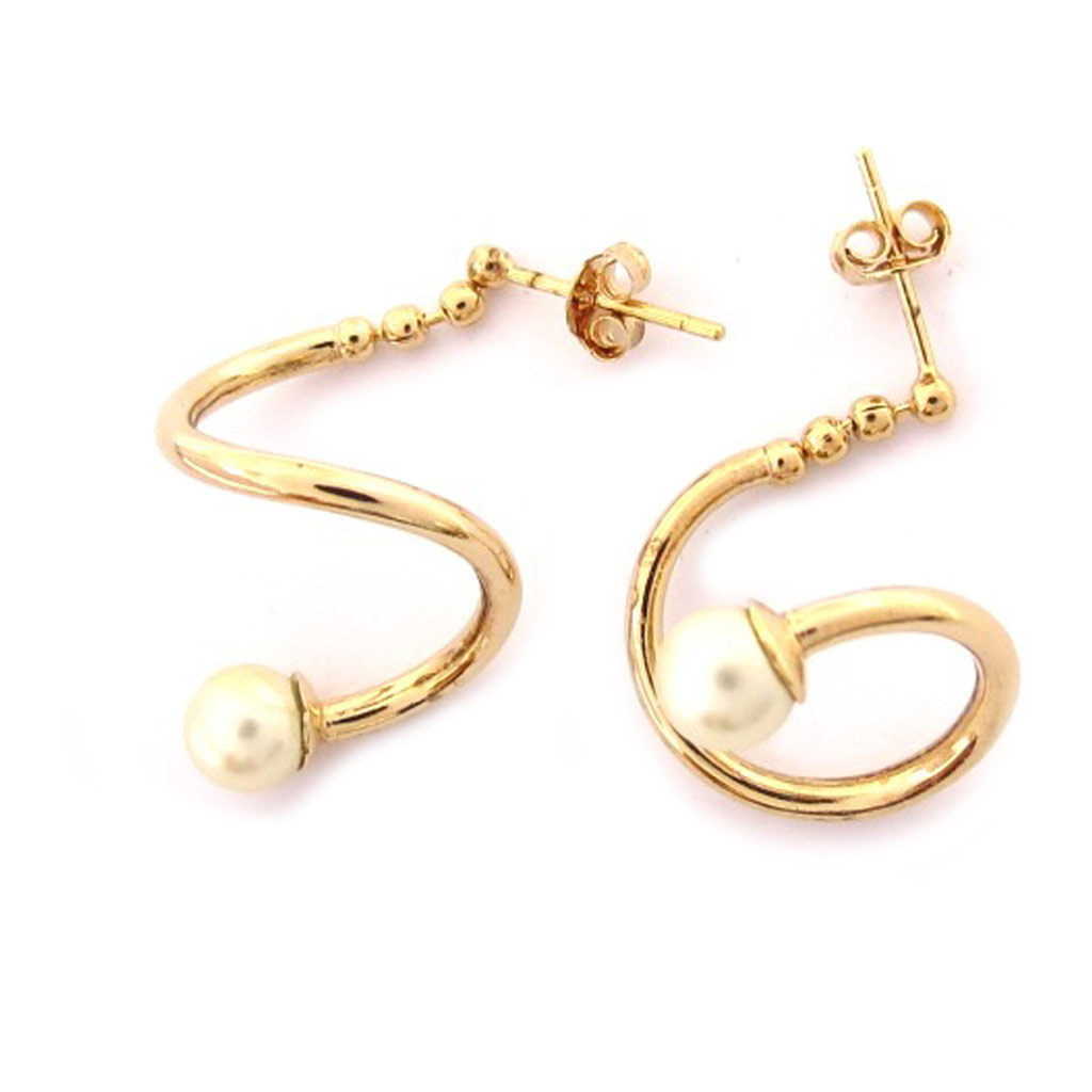 Boucles Plaqué Or \'Lucille\' Blanc Doré  - [G7599]