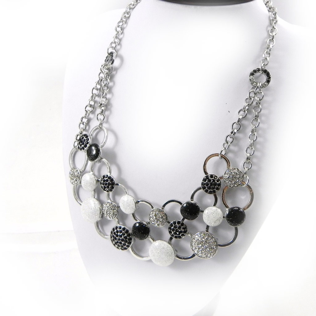 Collier Créateur \'Sissi\' noir blanc - [G8340]