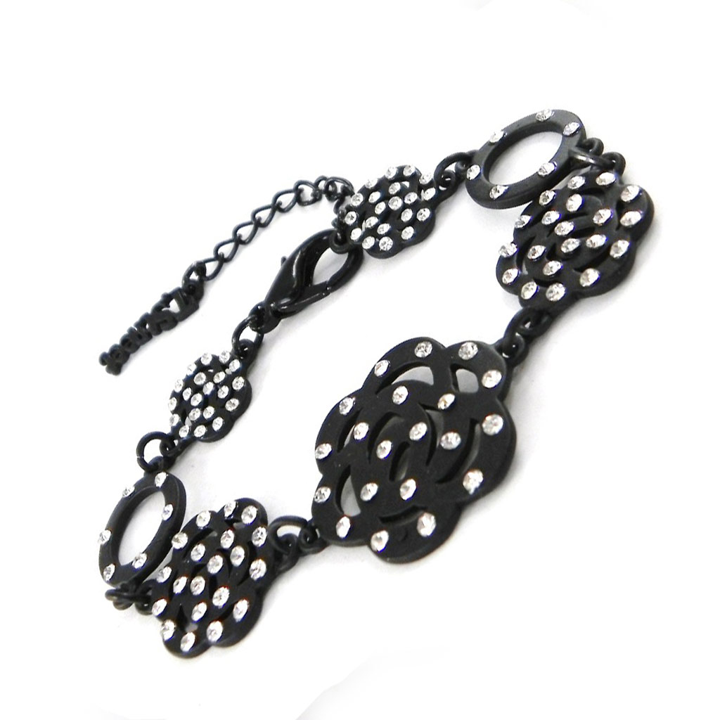 Bracelet Créateur \'Camélia\' noir - [G8742]