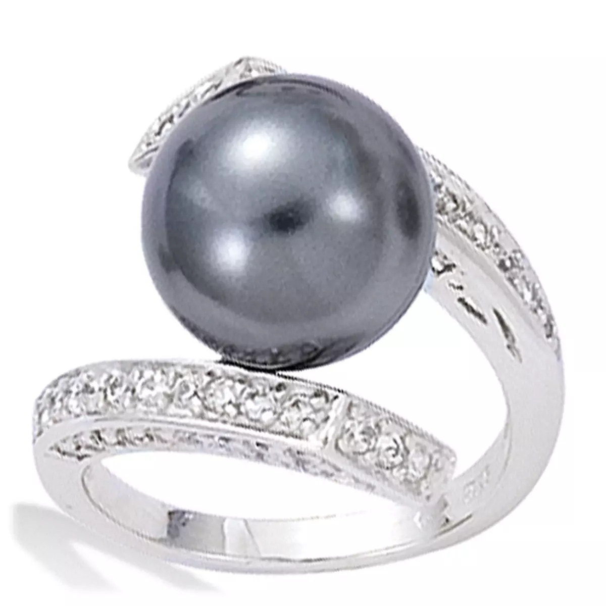 les trésors de lily Bague Argent 'Pearl Beauty' gris argenté (rhodié) perle 12 mm [G8786]