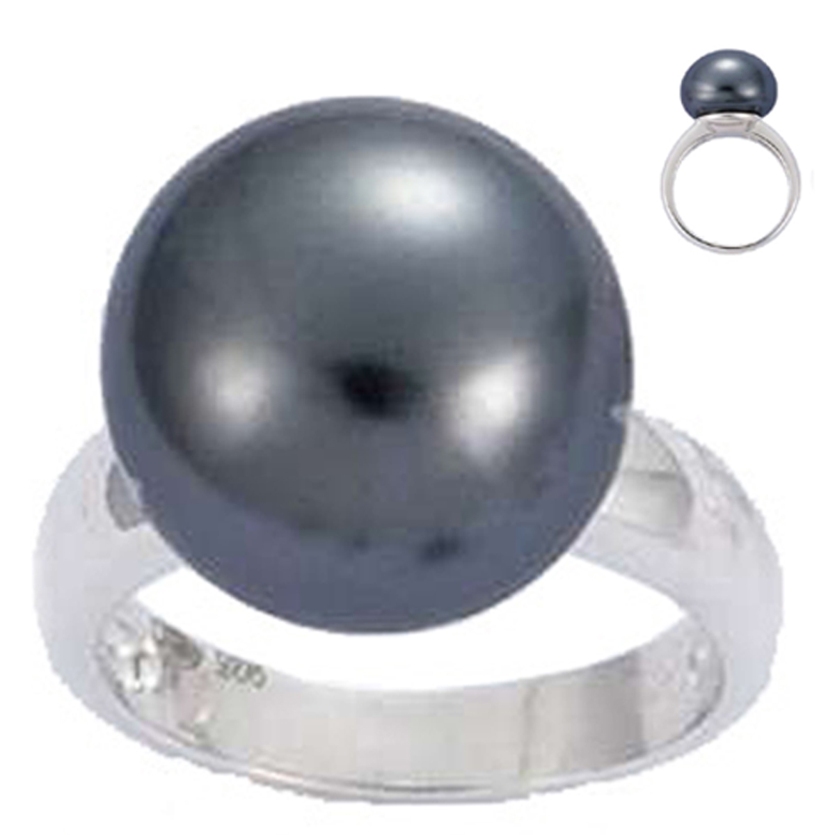 Bague Argent \'Perla\' gris argenté (rhodié) - 15 mm - [G8799]