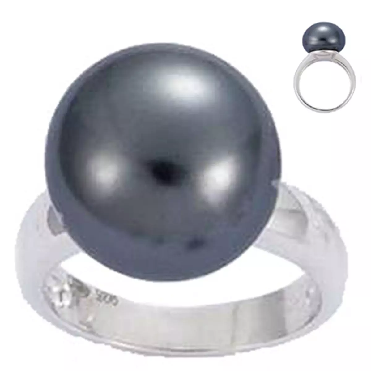 les trésors de lily Bague Argent 'Perla' gris argenté (rhodié) 15 mm [G8799]
