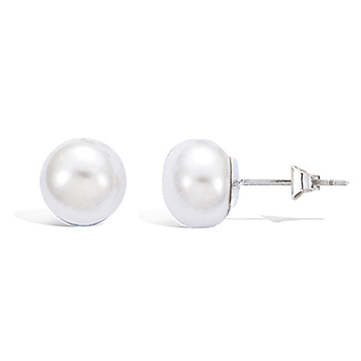 Boucles argent \'Perla\' blanc ivoire (plate) argenté (rhodié) - 10 mm - [H0471]