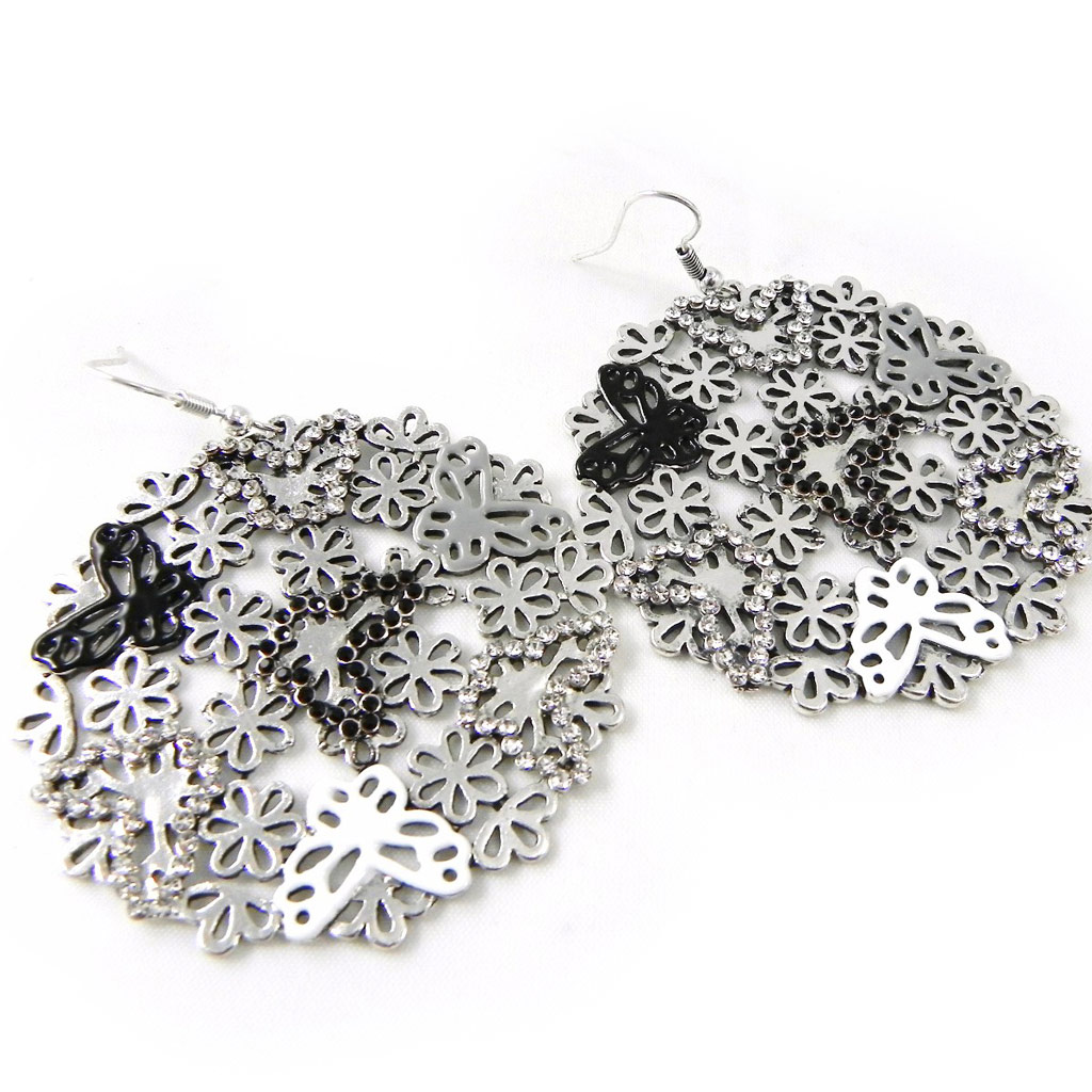 Boucles créateur \'Vahiné\' noir argenté - [H1945]