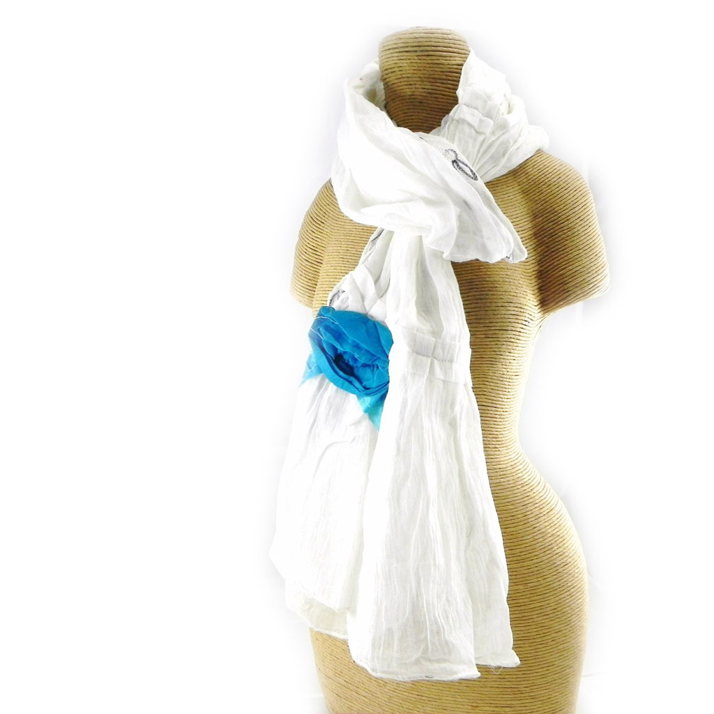 Echarpe Femme \'Scarlett\' blanc turquoise - [H2104]