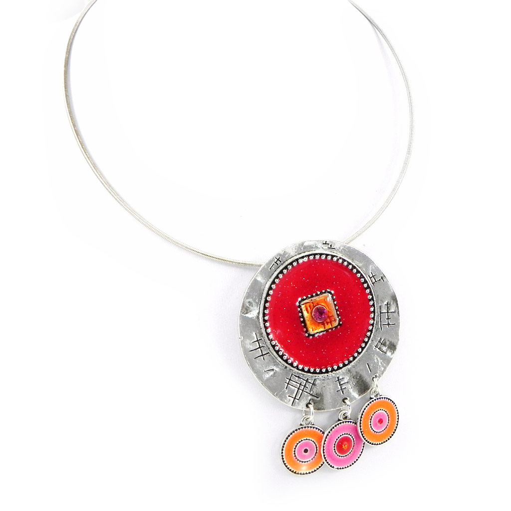 Collier Créateur \'Milwaukee\' rouge orange - [H2390]