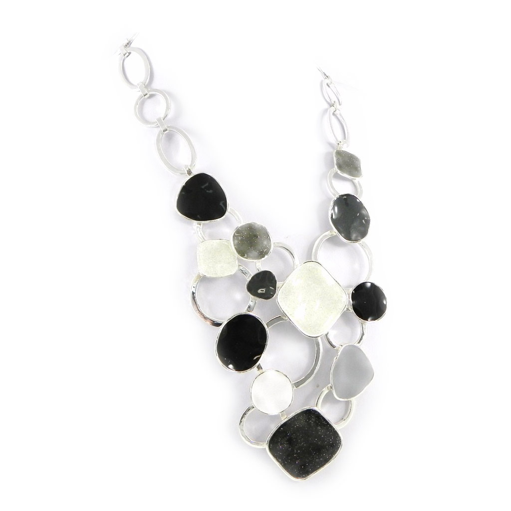Collier Créateur \'Coloriage\' noir gris - [H2435]