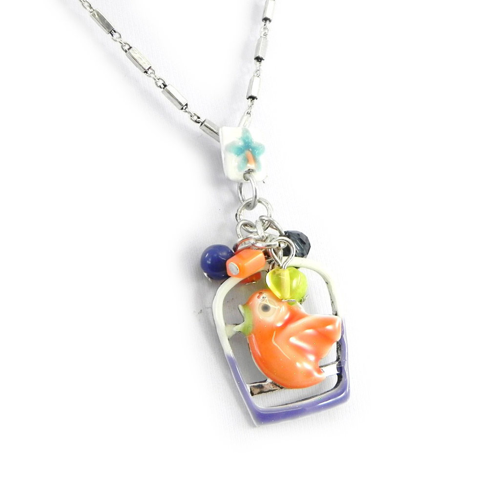 Collier Créateur \'Rossignol\' orange violet - [H3517]