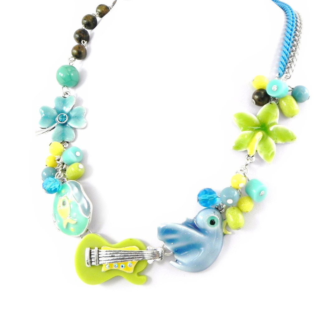 Collier Créateur \'Rossignol\' bleu vert - [H3572]
