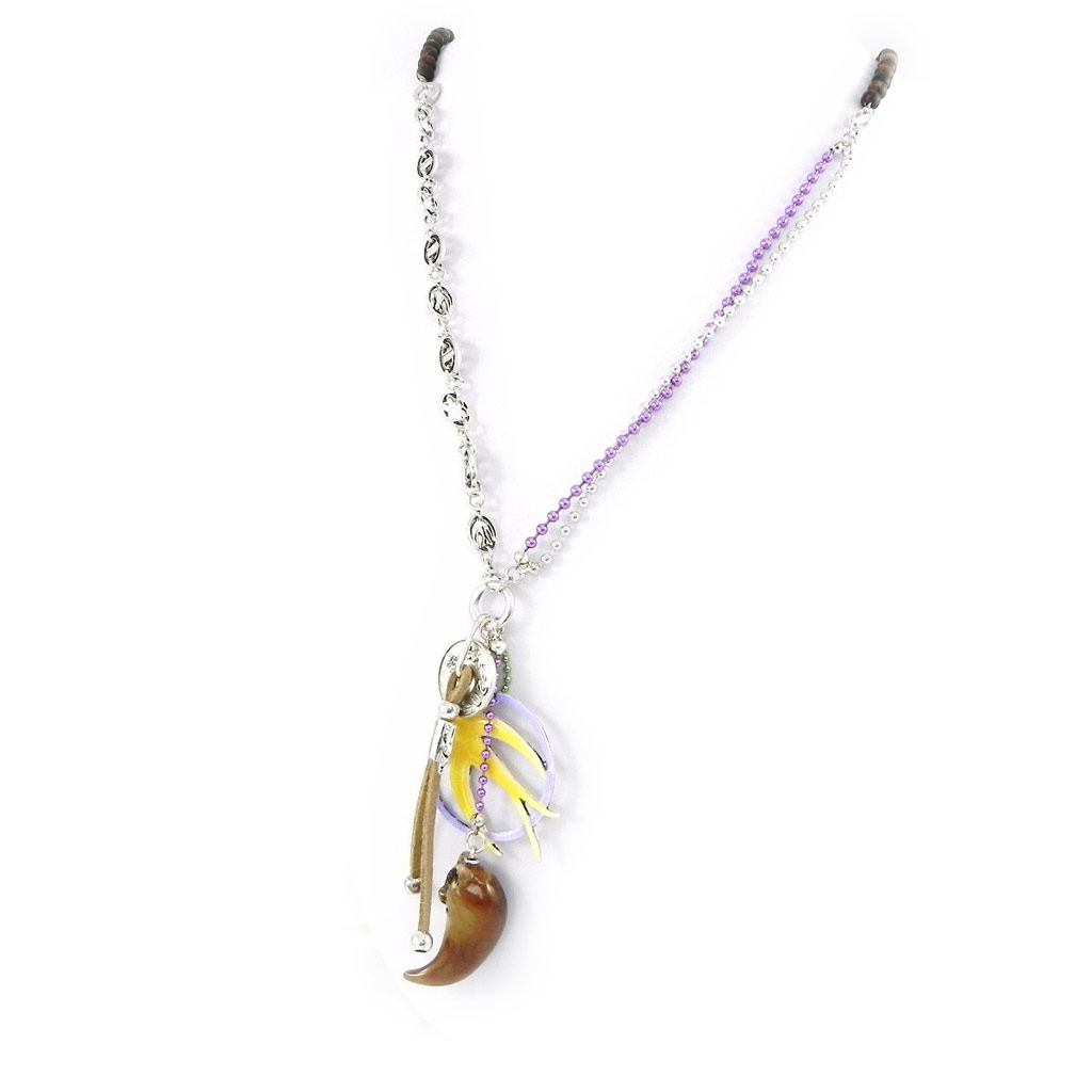 Collier Sautoir Créateur \'Liberty\' jaune marron - [H3582]