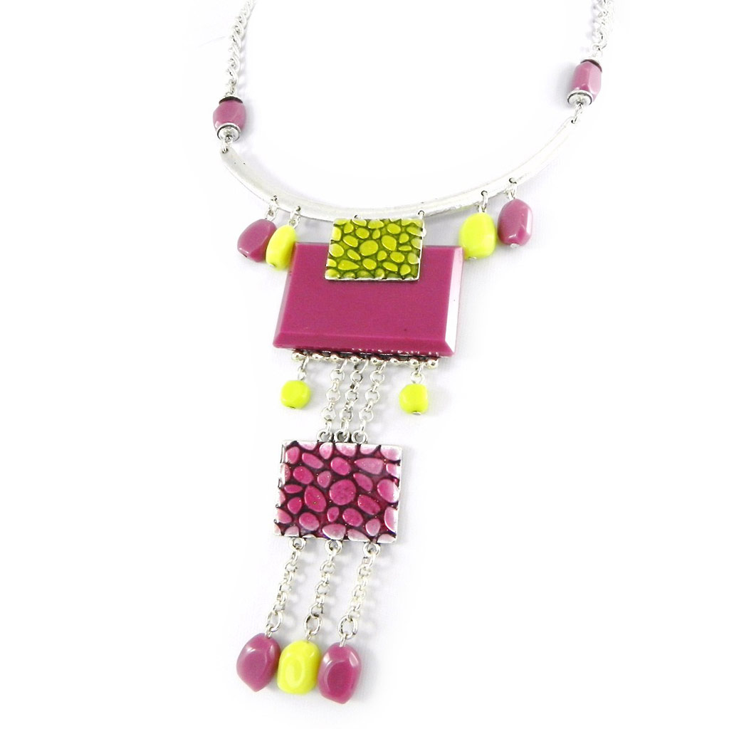 Collier Créateur \'Anamaya\' violet vert - [H3588]
