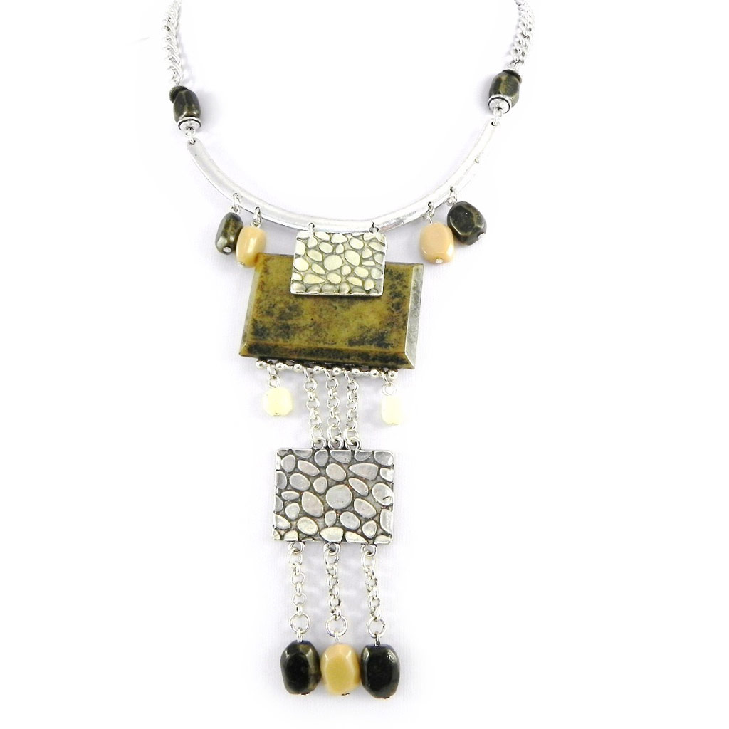 Collier Créateur \'Anamaya\' marron beige - [H3589]