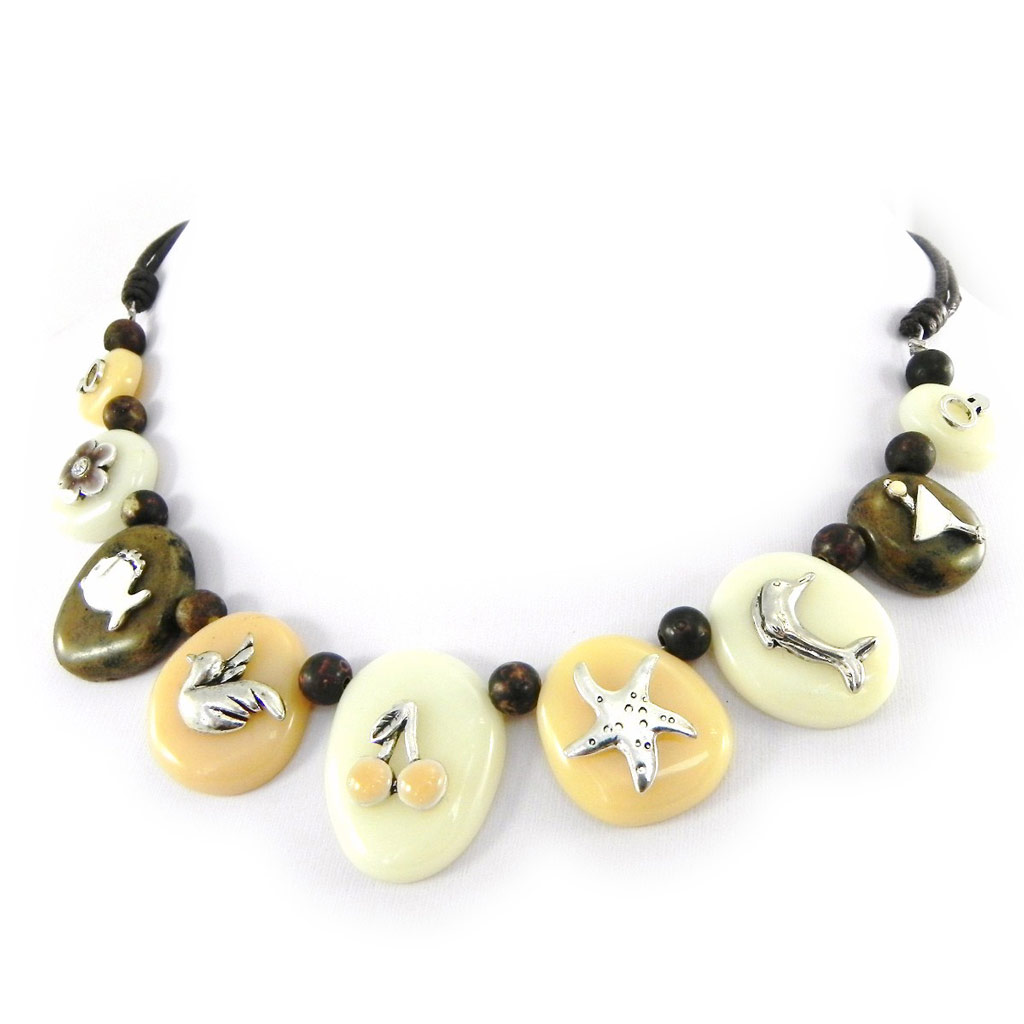 Collier Créateur \'Liberty\' marron beige - [H3590]