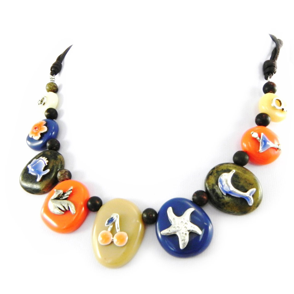 Collier Créateur \'Liberty\' bleu orange - [H3593]