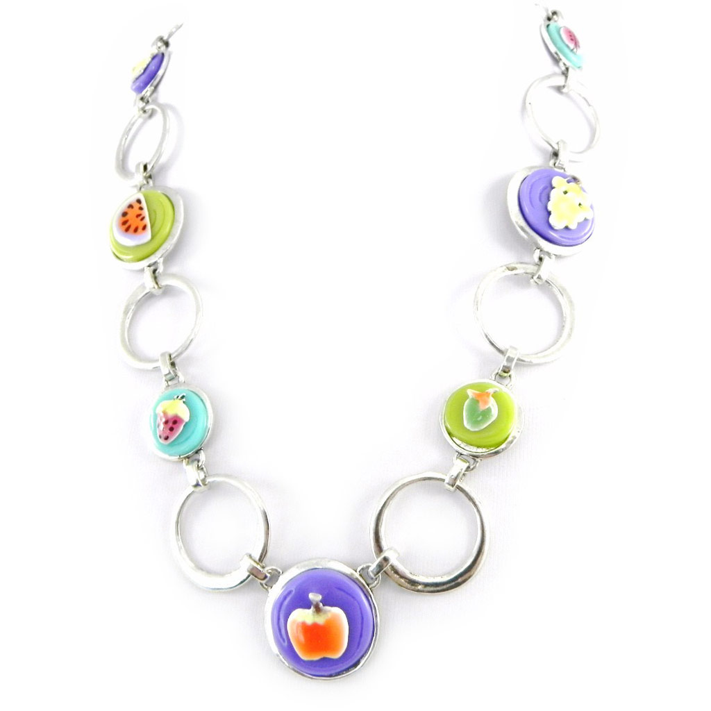Collier Sautoir Créateur \'Salade de Fruits\' violet vert - [H3596]