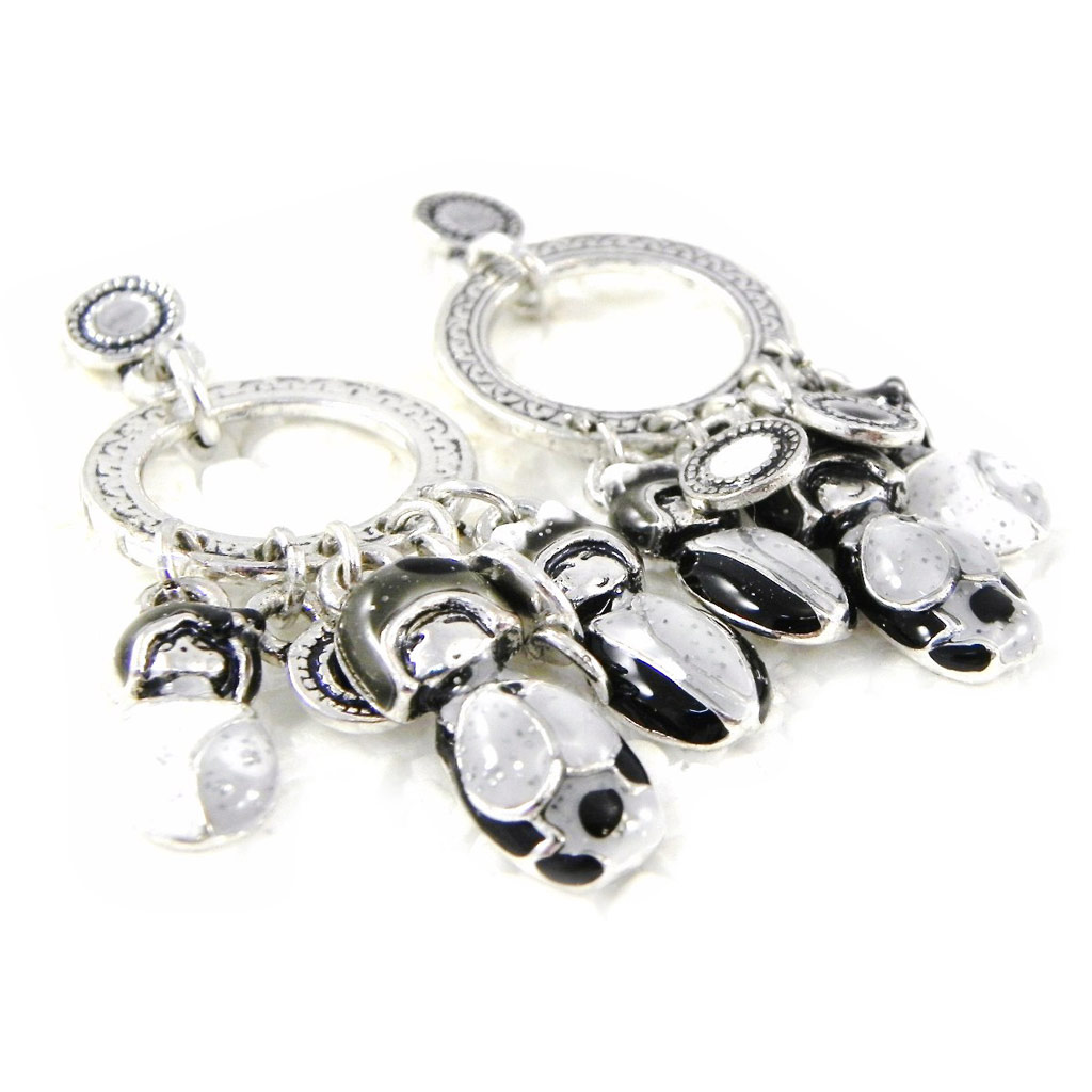 Boucles créateur \'Poupées Japonaises\' noir gris - [H4610]