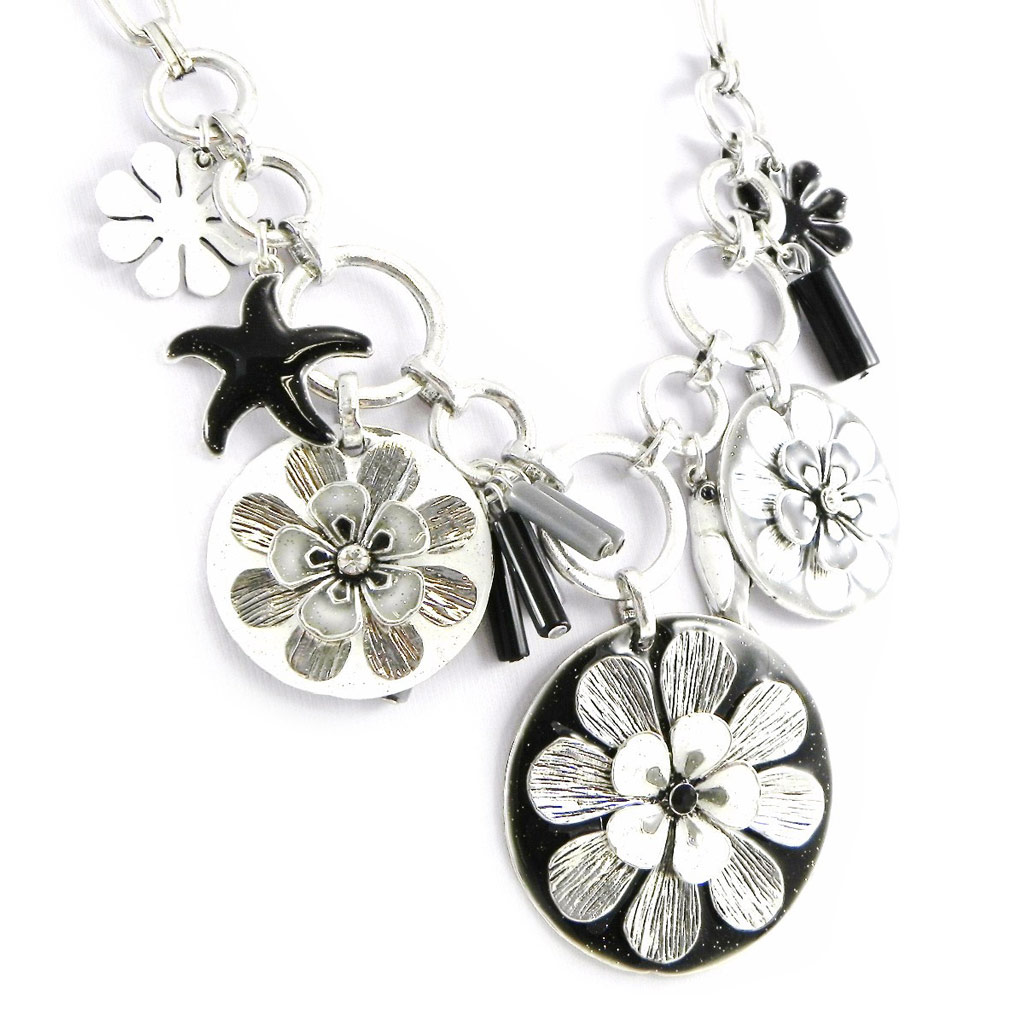 Collier Créateur \'Vahiné\' noir blanc - [H4636]